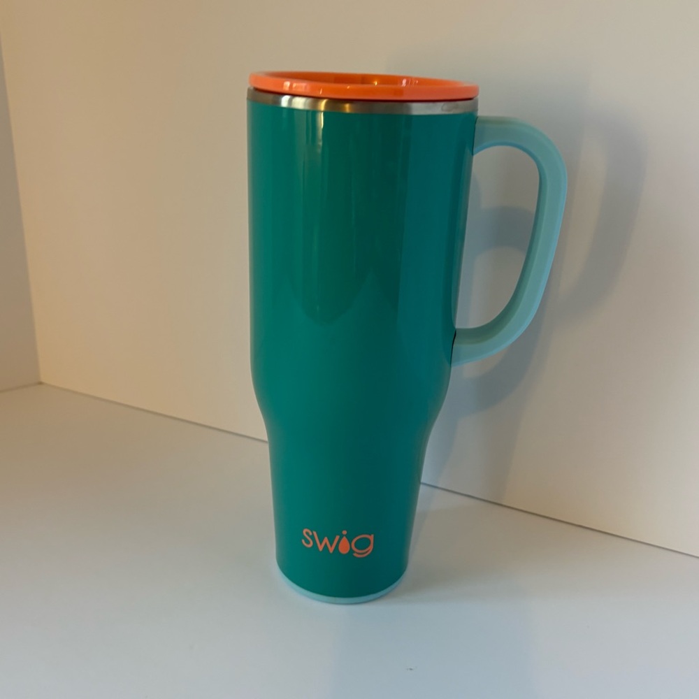 Swig Life Mega Mug with Handle Insulated Tumbler Lid Straw 40 oz Teal Coral EUC - Picture 7 of 16